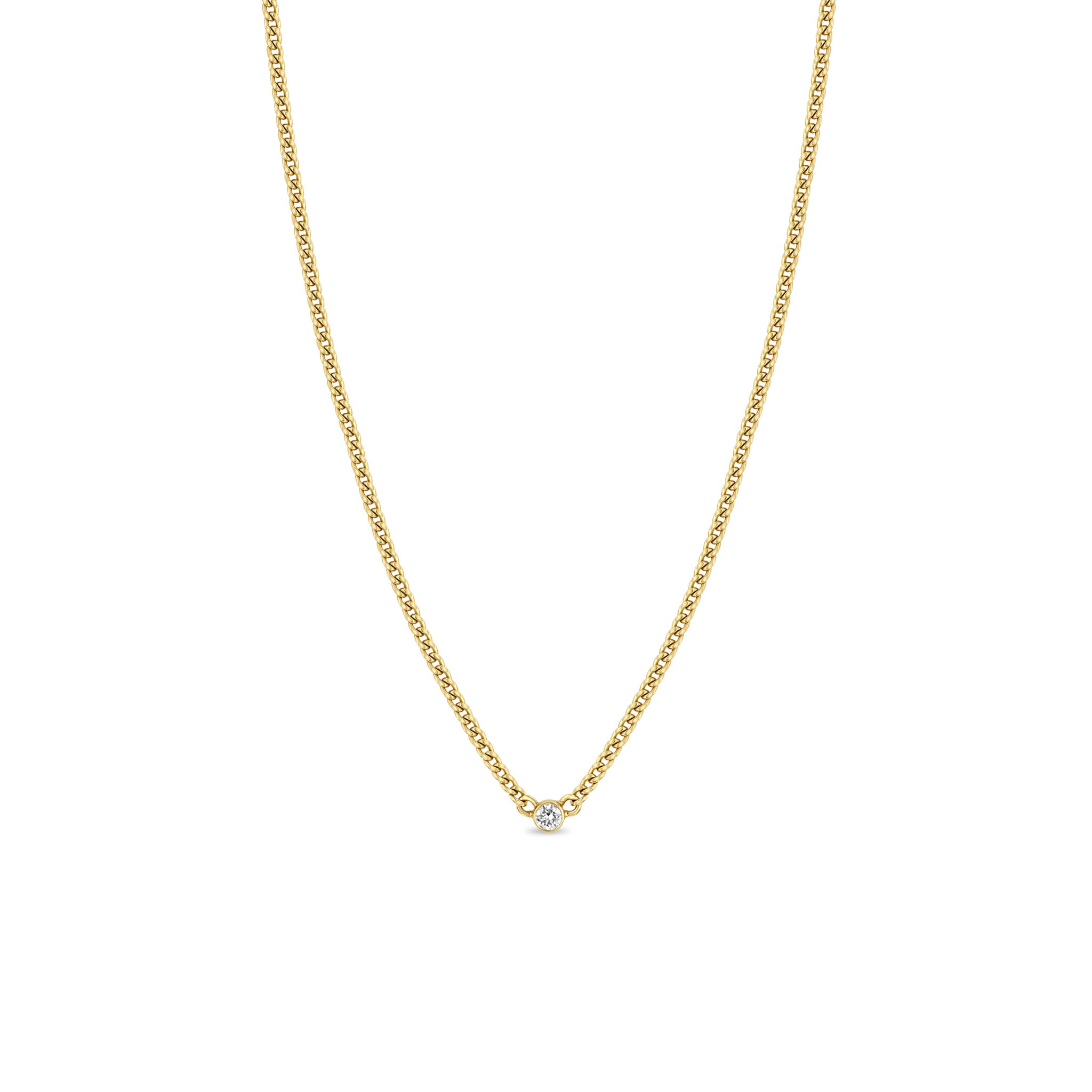 14K DIAMOND BEZEL XS CURB CHAIN NECKLACE