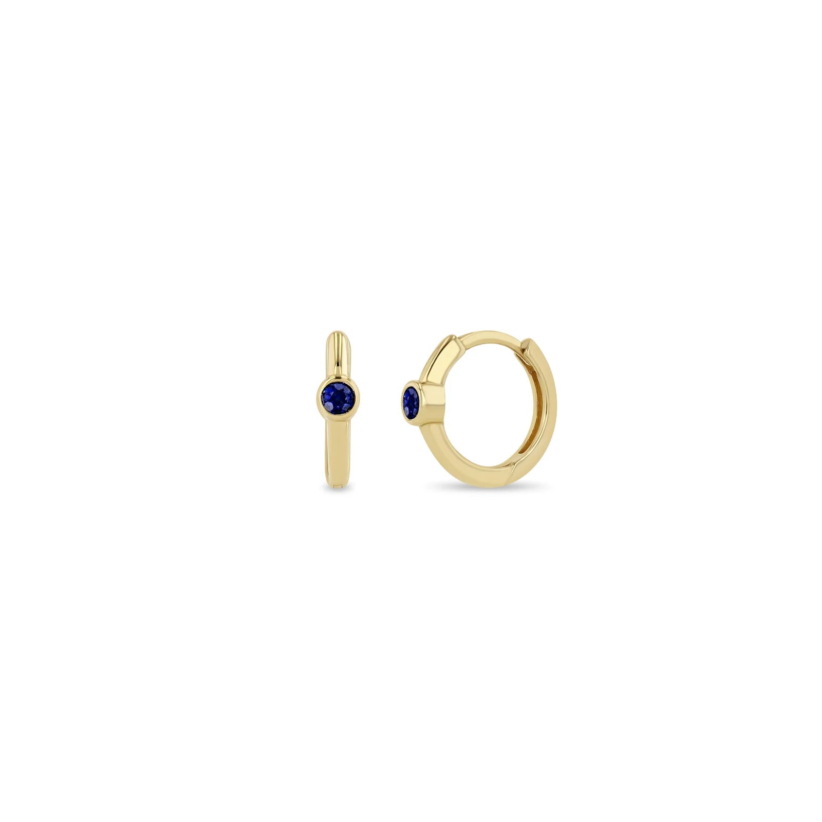 14k Single Blue Sapphire Bezel Small Hinge Huggie Hoops