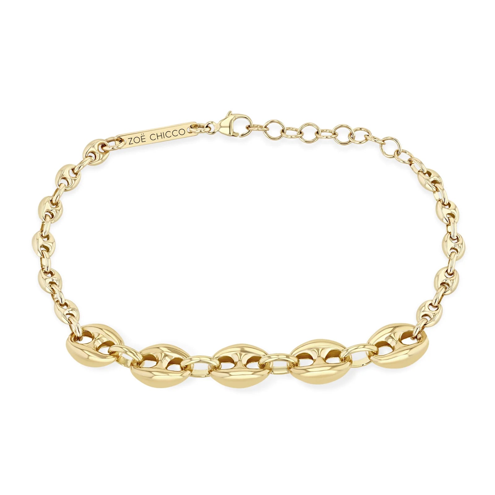 14k Mixed Small & Large Mariner Chain with Diamond Links Bracelet