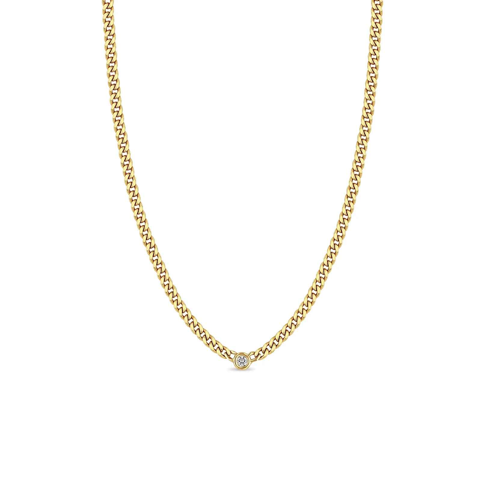14K SMALL CURB CHAIN NECKLACE WITH FLOATING DIAMOND