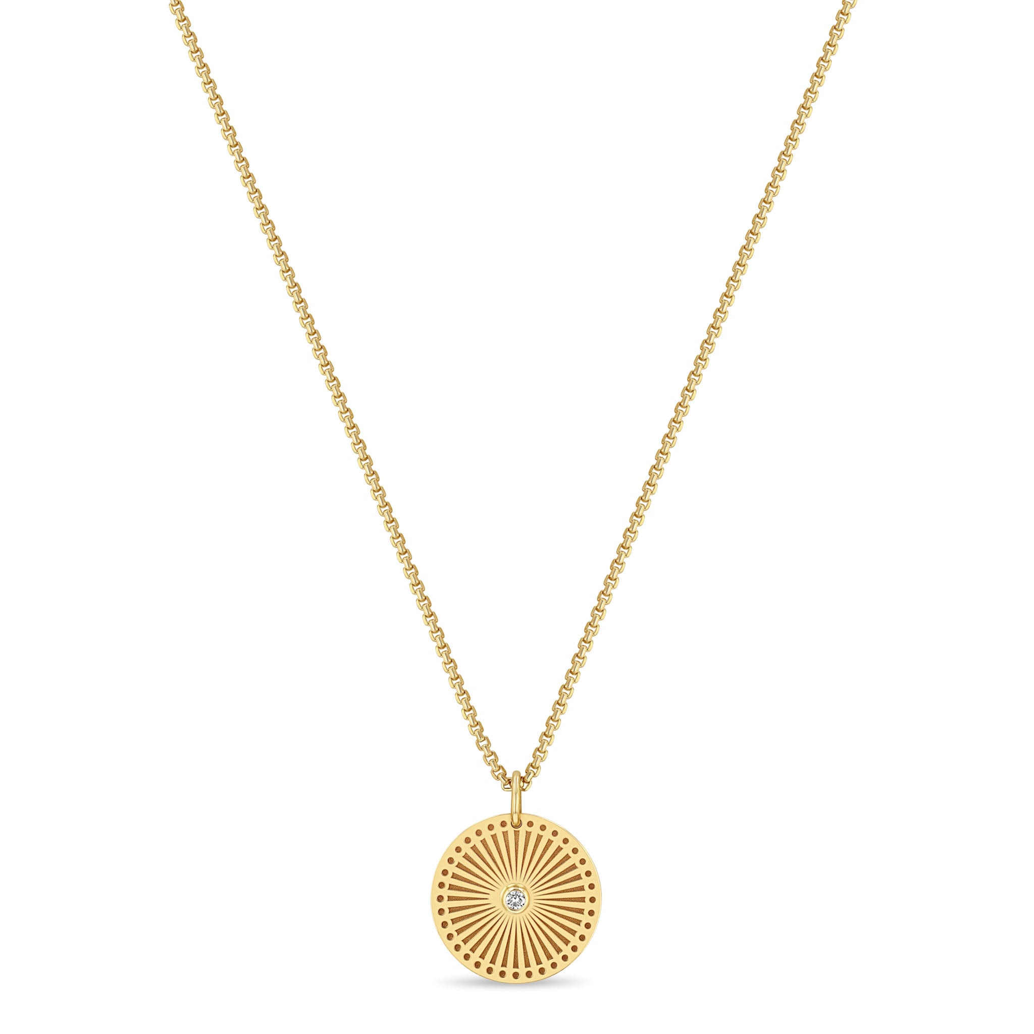 14K SMALL SUNBEAM MEDALLION BOX CHAIN NECKLACE