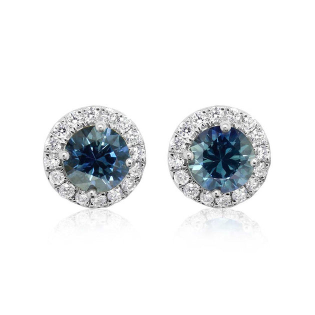 Parlé 14k White Gold Montana Sapphire Round Halo with Diamonds Earrings – ECC230MS2WI