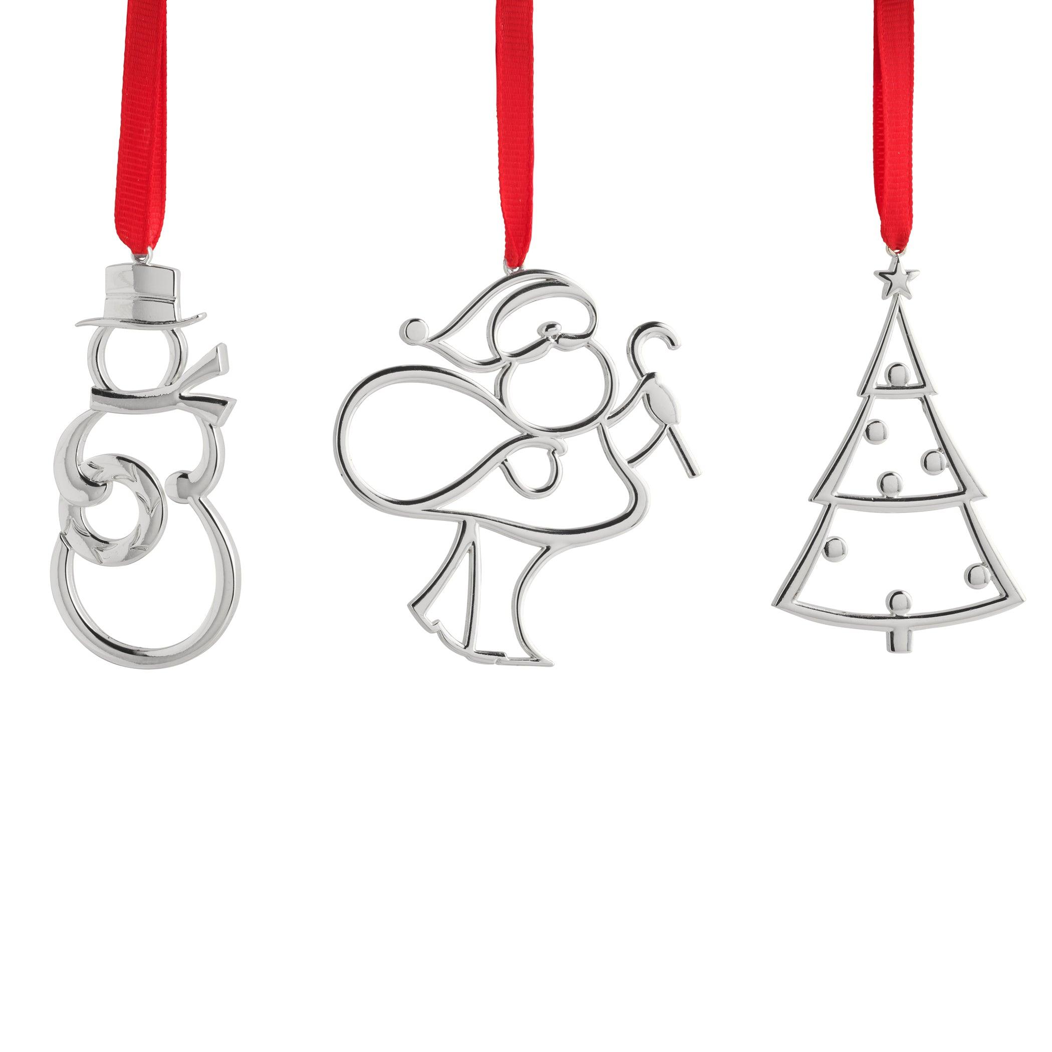 Assorted Mini Ornaments – Santa, Tree, Snowman, Set of 3