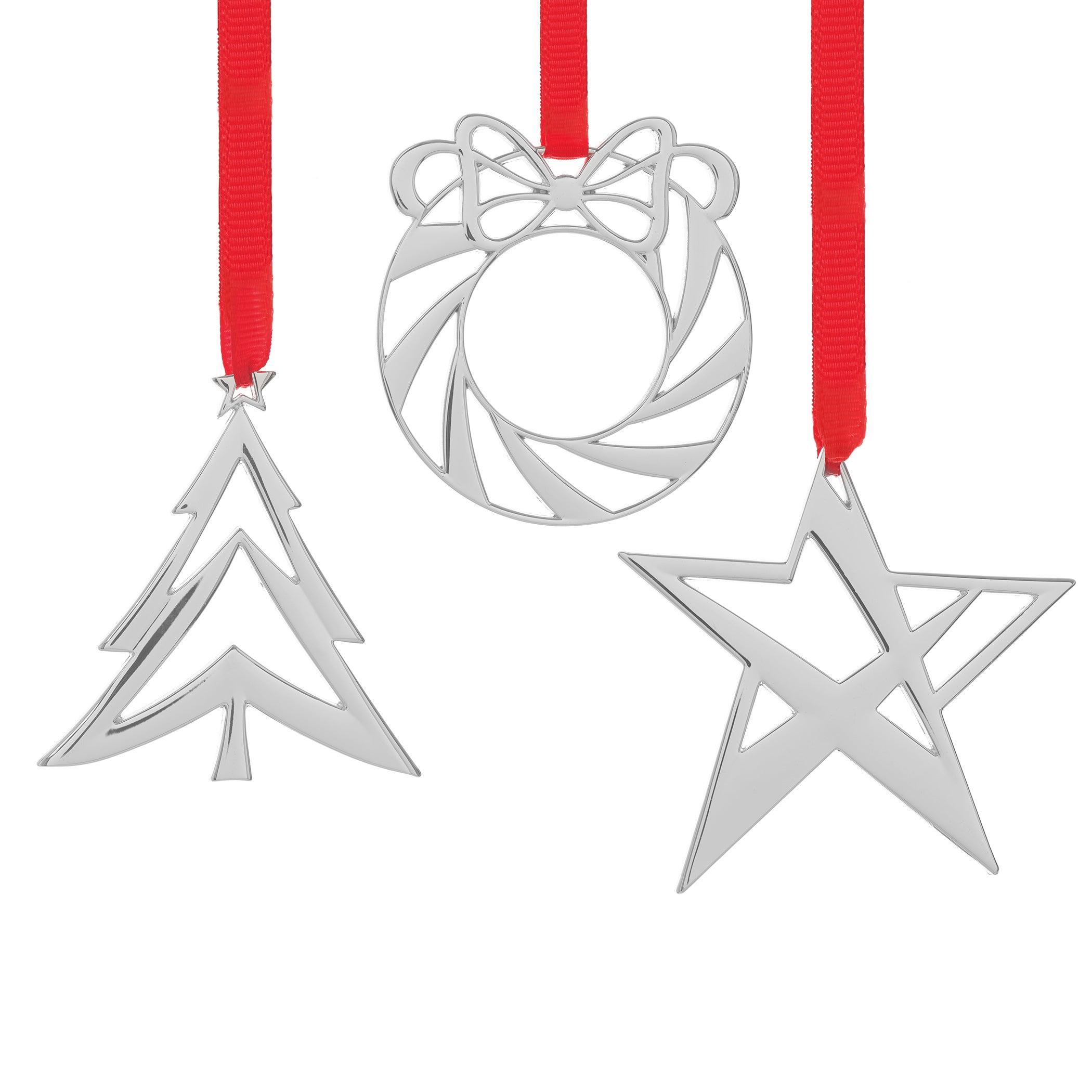 Assorted Mini Ornaments – Star, Wreath, Tree, Set of 3