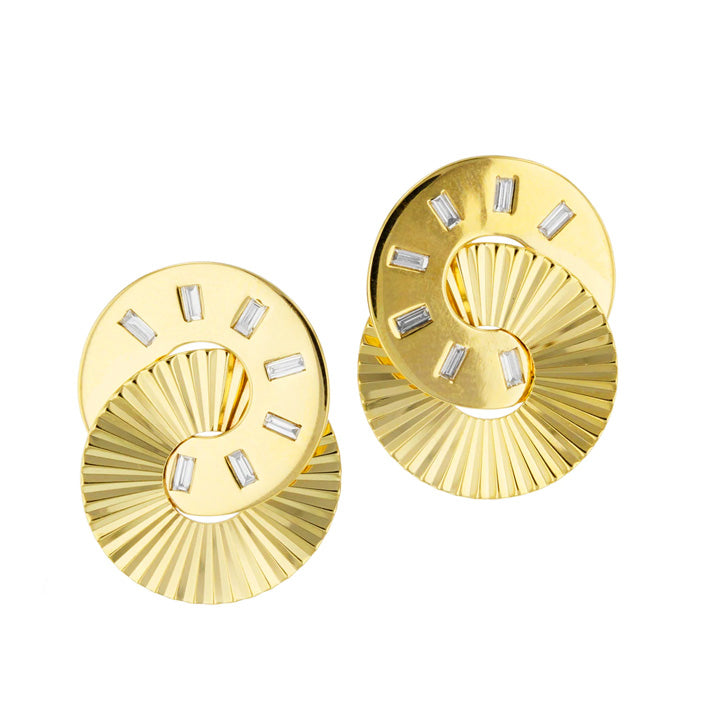 Phillips House 14K Yellow Gold Large Baguette Diamond Aura Interlocking Stud Earrings - E0910DY