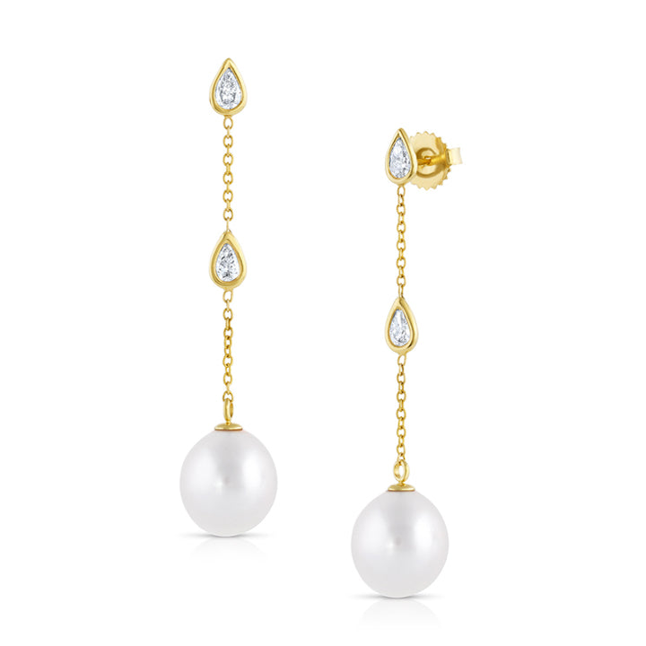 Baggins 14k Yellow Gold Diamond and White South Sea Pearls Drop Earrings - BER-446YA