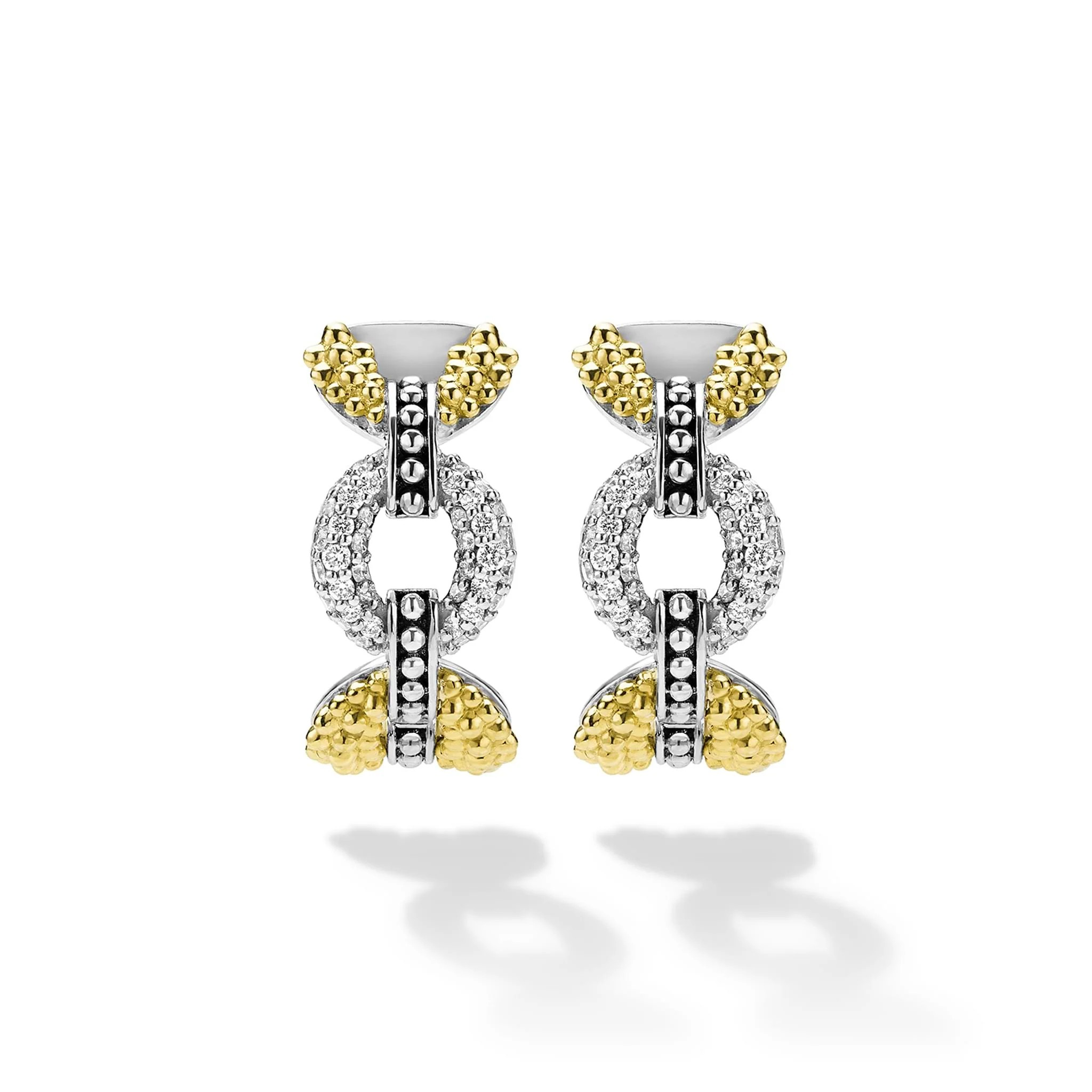 Two-Tone Petite Link Diamond Hoop Earrings