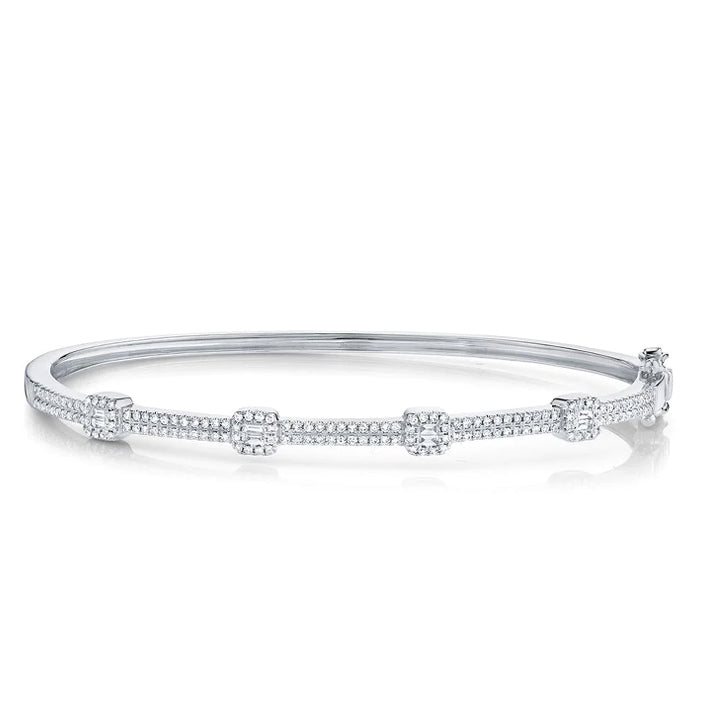 14K White Gold Diamond Baguette Halo Bangle Bracelet - SC55005545ZS