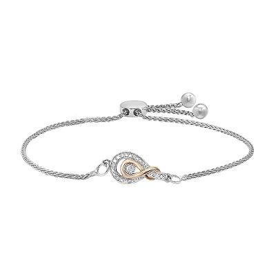 Infinity Knot Bolo Diamond Cluster Bracelet 10K Rose Gold