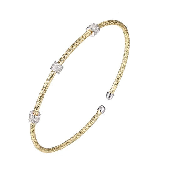 2-Tone Gold Finish Sterling Silver Mesh Cuff With CZ 2mm