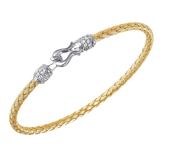 2- Tone Sterling Silver Mesh Cuff With Harp Hook CZ 3mm