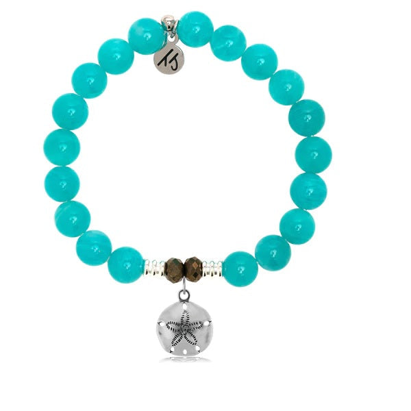 Aqua Amazonite Stone Bracelet with Sand Dollar Sterling Silver Charm