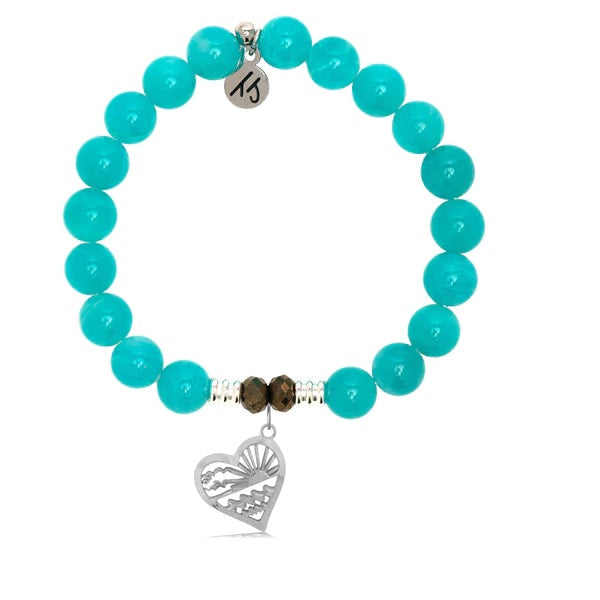 Aqua Amazonite Stone Bracelet with Seas The Day Sterling Silver Charm