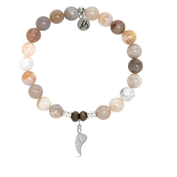 Australian Agate Stone Bracelet with Angel Blessings Sterling Silver Charm