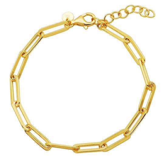 Paperclip Chain Sterling Silver Bracelet Yellow Gold Finish