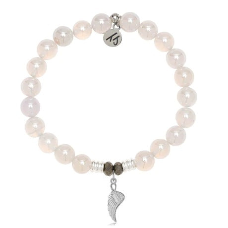 White Agate Stone Bracelet with Angel Blessings Sterling Silver Charm