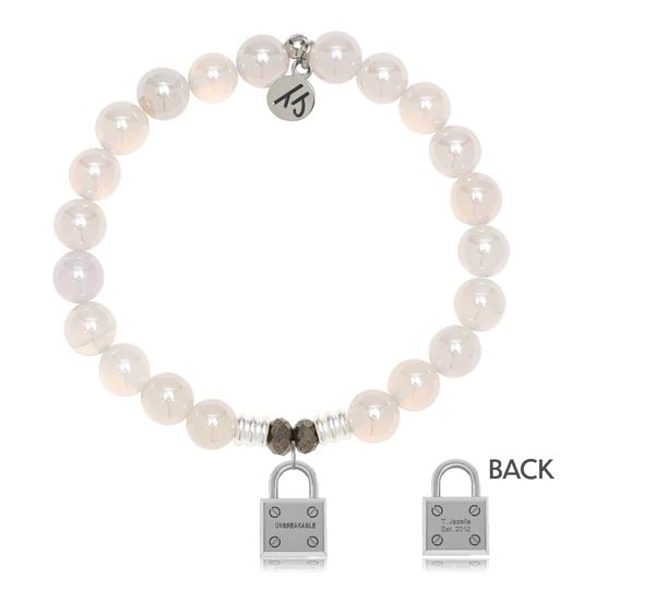 White Agate Stone Bracelet with Unbreakable Sterling Silver Charm