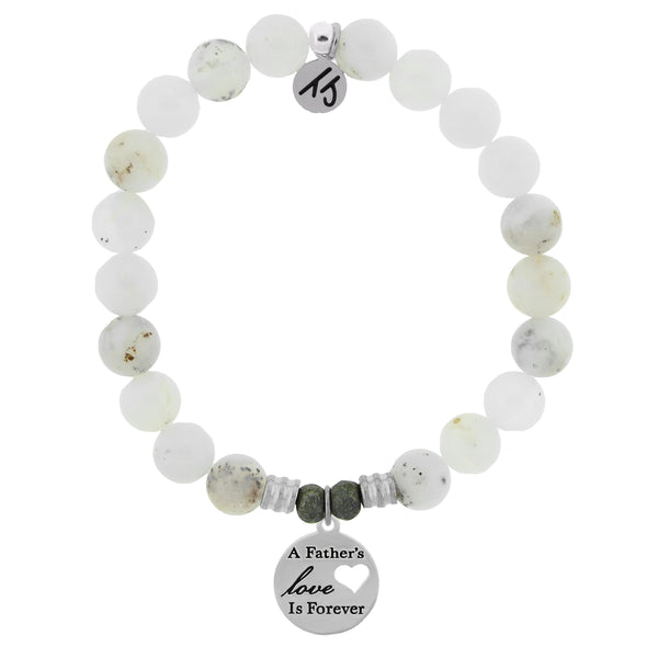 White Chalcedony Stone Bracelet with Father's Love Sterling Silver Charm