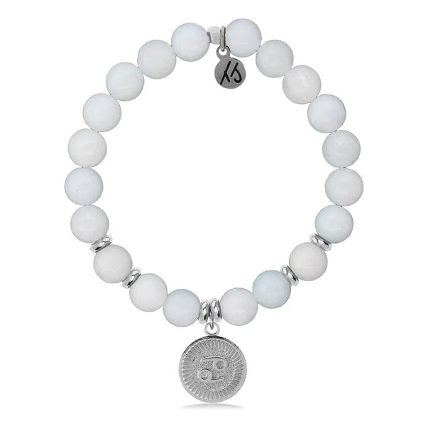 Zodiac Collection - Celestine Stone Bracelet with Cancer Sterling Silver Charm