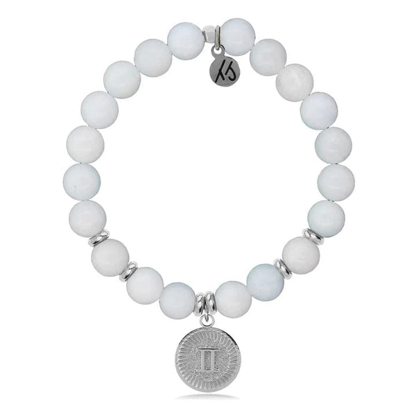 Zodiac Collection - Celestine Stone Bracelet with Gemini Sterling Silver Charm