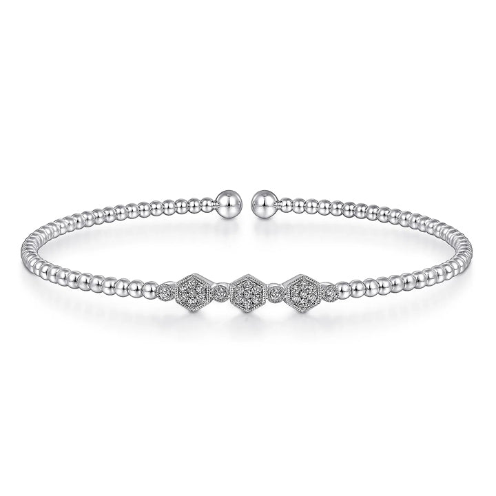 Gabriel & Co 14k White Gold Bujukan Bead Cuff Bracelet with Cluster Diamond Hexagon Stations - BG4117-65W45JJ