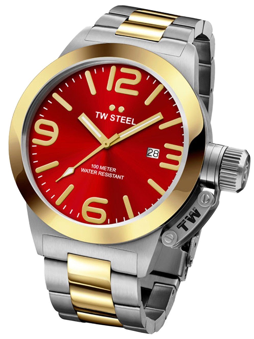Tw Steel CB71 Canteen Red Dial Two Tone Yellow Gold Plated Steel Bracelet Men Watches Lexor Miami