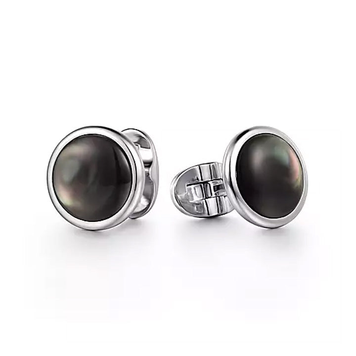Gabriel & Co Men's Sterling Silver Black Mother of Pearl Round Cufflinks - CL43SVJBM