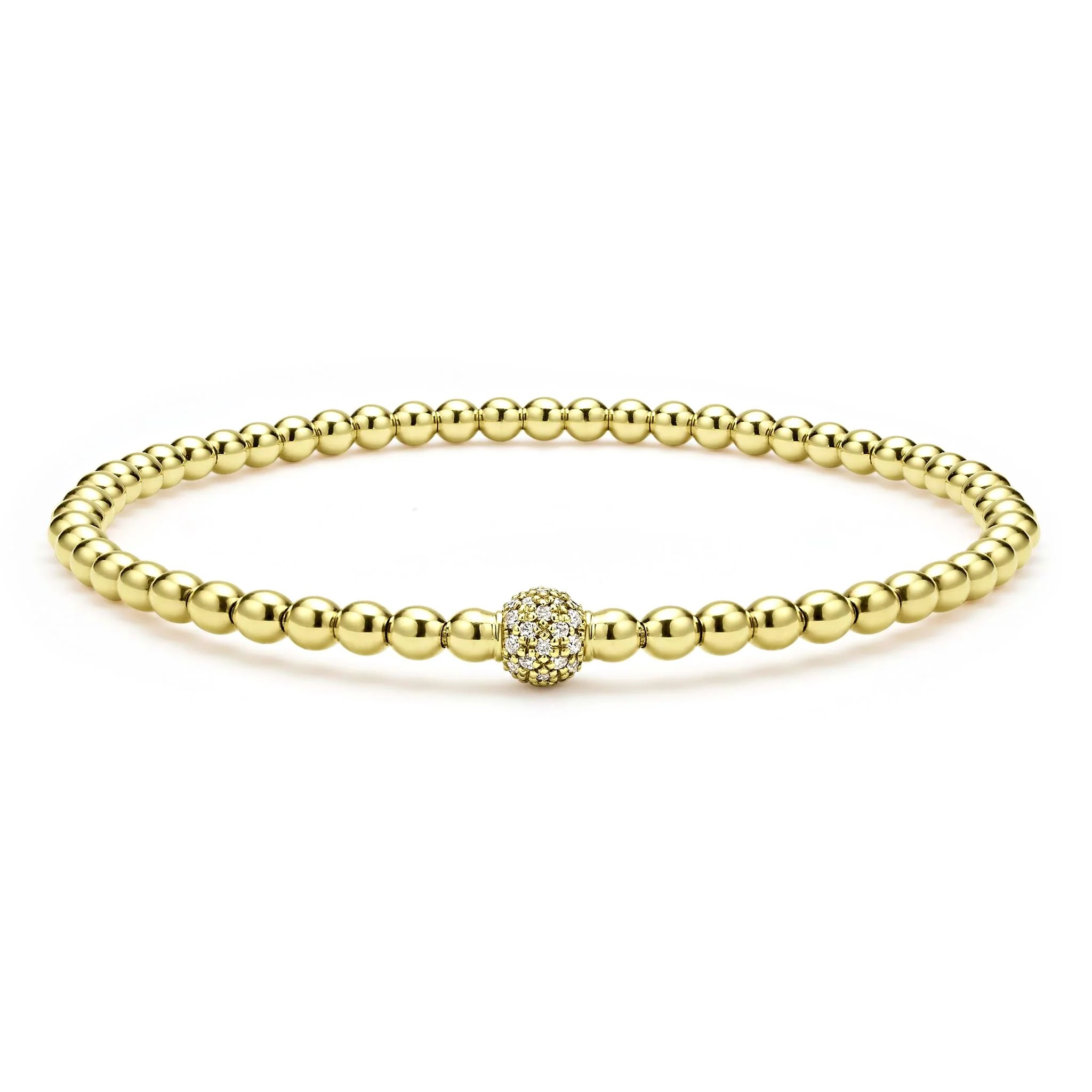 18K Gold and Diamond Bead Bracelet | 3mm