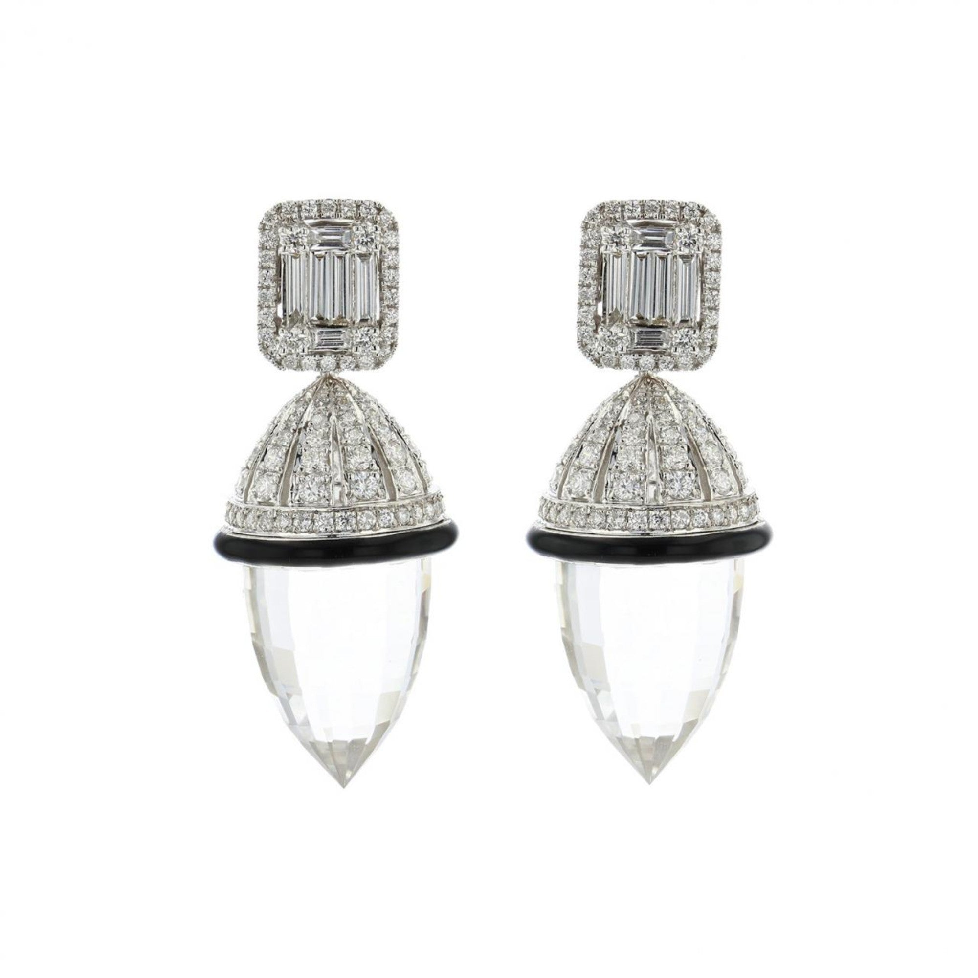 Estate 18K White Gold Diamonds Drop Earrings with Rock Crystals