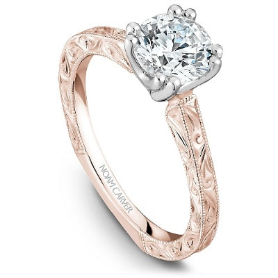 Traditional Hand Carved Engagement Ring 14K Rose Gold 849A