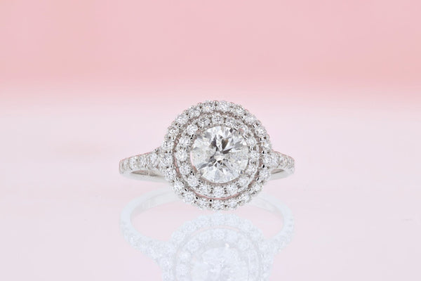 Double Halo Diamond Engagement Ring 14K White Gold