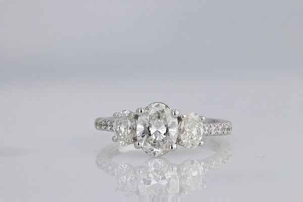 3-Stone 1 Ct F/SI1 Lab Grown Oval Diamond Engagement Ring