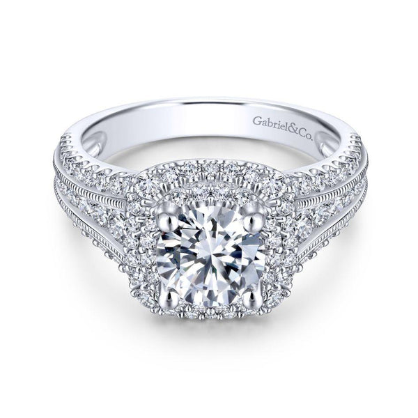 Cushion Shaped Double Halo Shank Diamond Ring .96 Cttw 367A