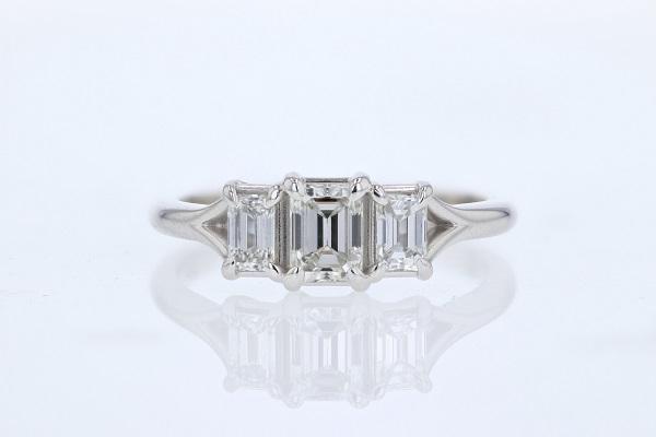3-Stone Emerald Cut Diamond Engagement Ring 14K White Gold