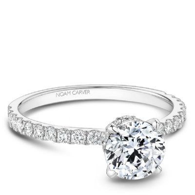 Pave Diamond Engagement Ring .43 Cttw 14K White Gold 803A