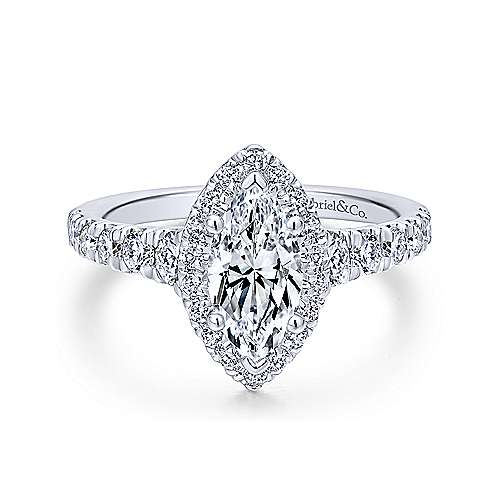 Marquise Shaped Halo Diamond Ring .91 Cttw 14K White Gold 378A