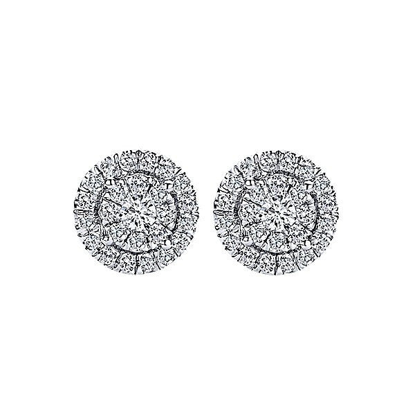 Halo Cluster Stud Diamond Earrings 1/2 Cttw 14K White Gold