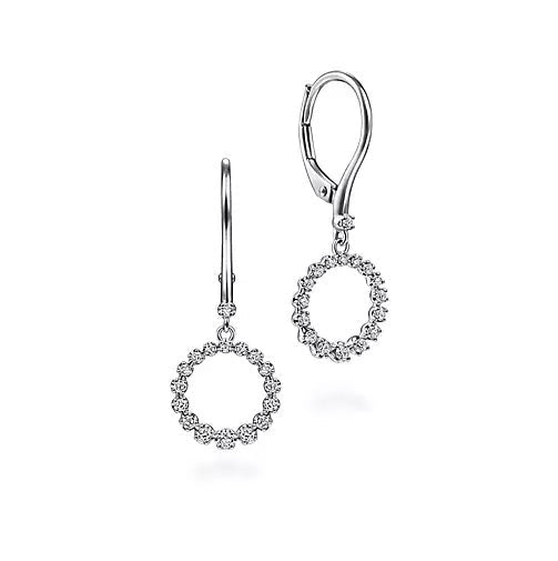 14K White Gold .27cttw Diamond Open Circle Drop Earrings with lever backs