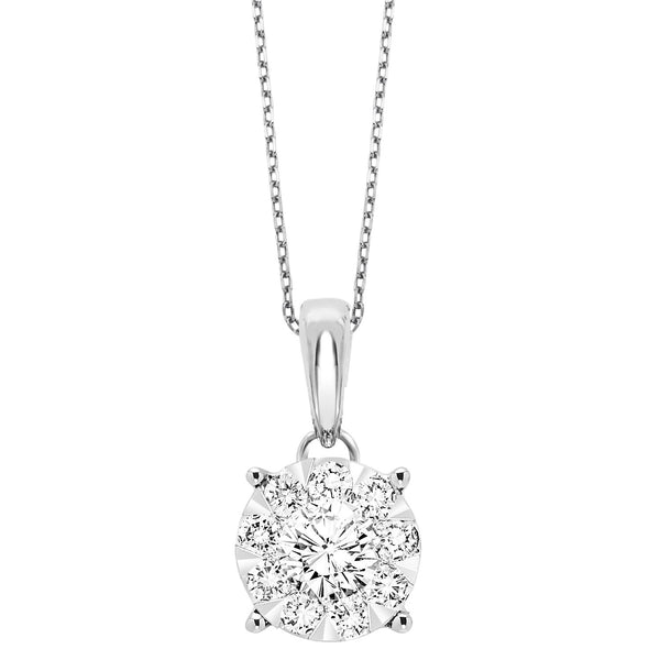 Uni Round Cluster Diamond Necklace 1/4 Cttw 14K White Gold