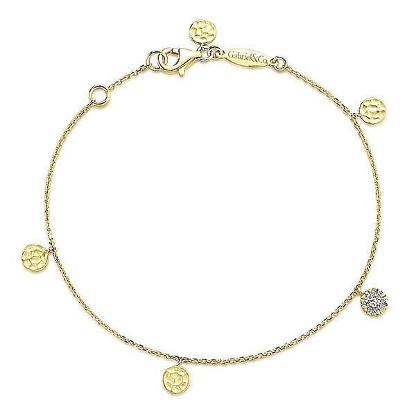 Hammered Gold Station Diamond Bracelet 14K Yellow Gold