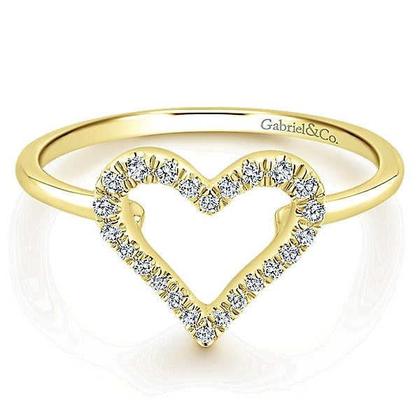 Pave Heart Diamond Stackable Ring 14K Yellow Gold