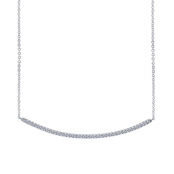 Curved Diamond Bar Necklace With Pave Set Diamonds .40 Cttw