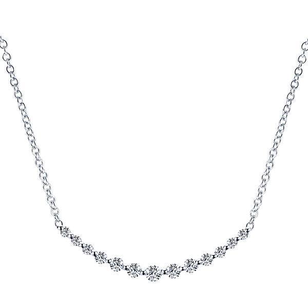 Curved Common Prong Graduated Bar Diamond Necklace