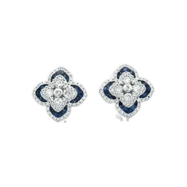 Charles Krypell 18k White Gold Diamond with Sapphire Flower Stud Earrings – 1-M347-WS
