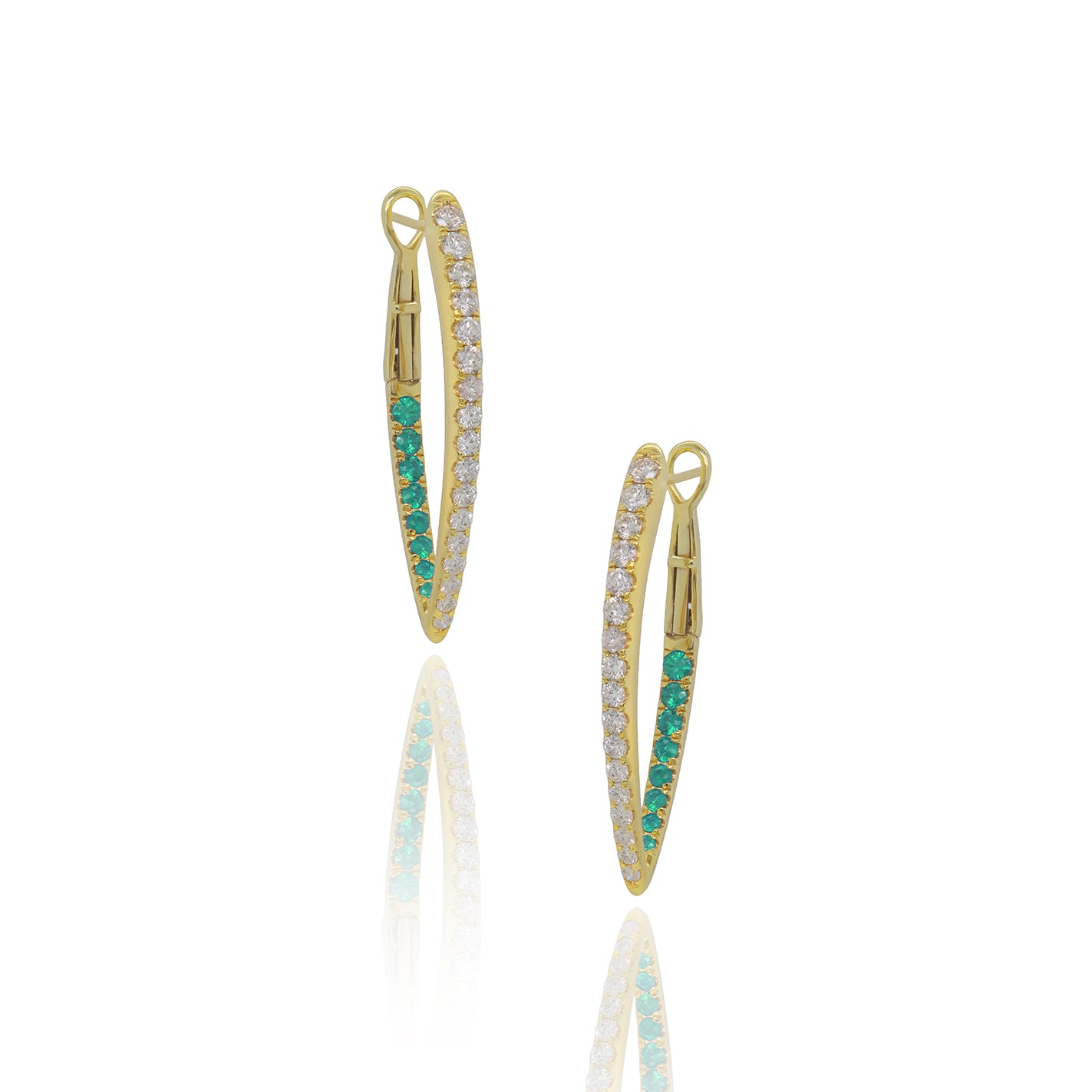 Diamond & Emerald Pointed Hoop Earrings