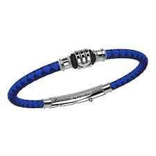 Blue Two-Tone Charm Leather Bracelet