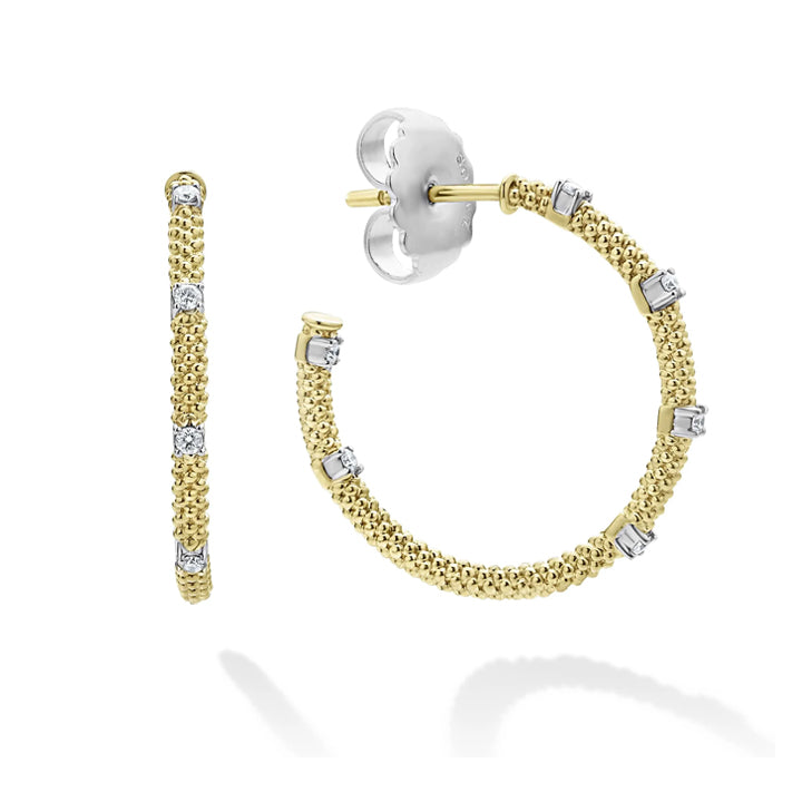 Lagos Signature Caviar 18K Gold & Diamond Superfine Hoop Earrings - 01-11157-DD