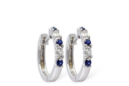 Blue Sapphire Huggie Diamond Earrings 1/4 Cttw 14K White Gold
