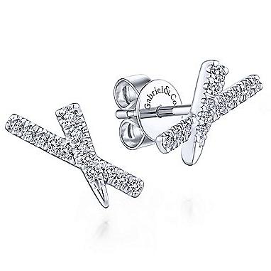 Offset X Style Pave Diamond Stud Earrings 14K White Gold