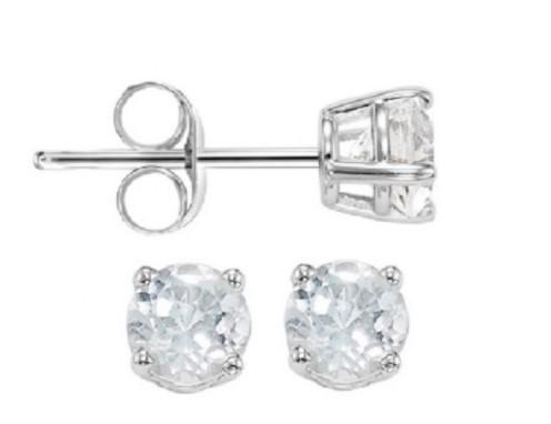 White Topaz Birthstone Stud Earrings 14K White Gold 5mm